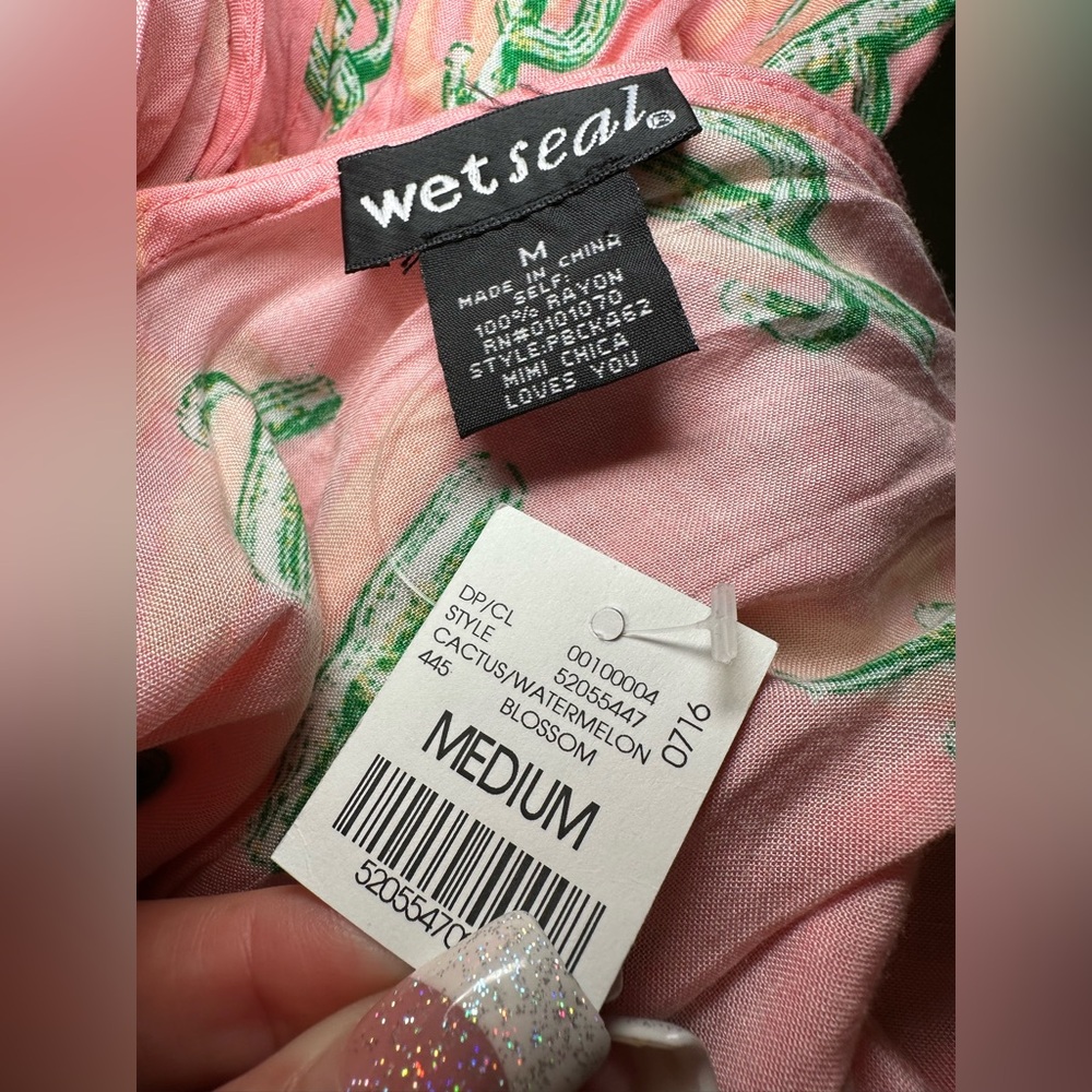 NWT 🌵 Wet Seal Cactus Print Romper Pink Green Summer Beach Cute Boho Festival M - Picture 11 of 13